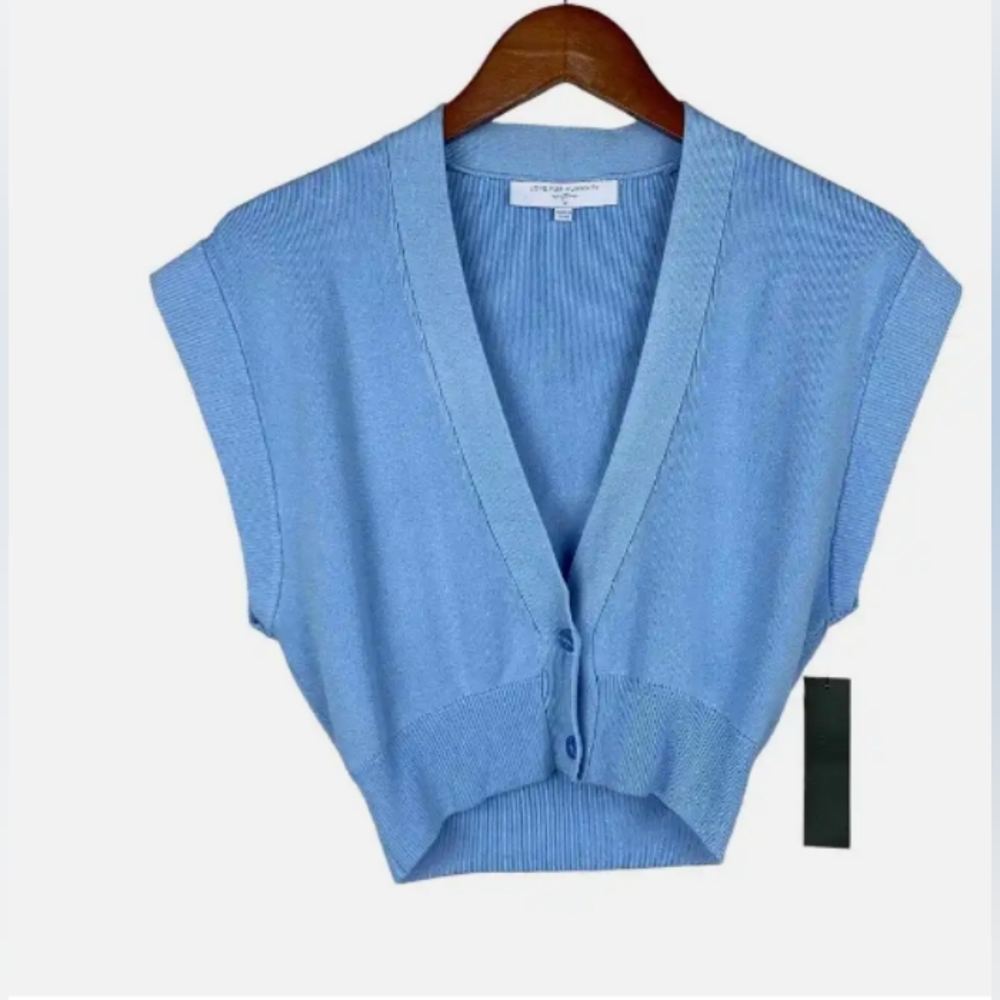 Love For Humanity Cropped Sweater Vest Blue Knit, Women’s Medium, NWOT